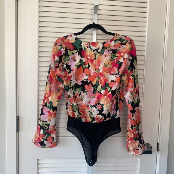 NWT Sage the Label Floral Wrap Front Blouse Bodysuit, Pink Red, Size S - Picture 2 of 8
